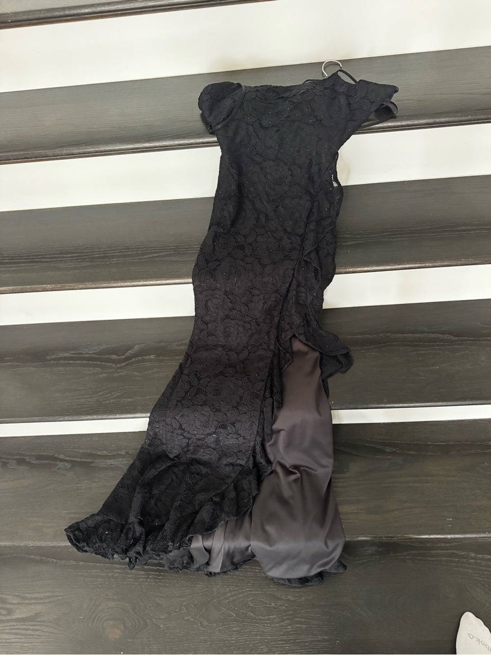 La Femme Black Lace Prom Dress